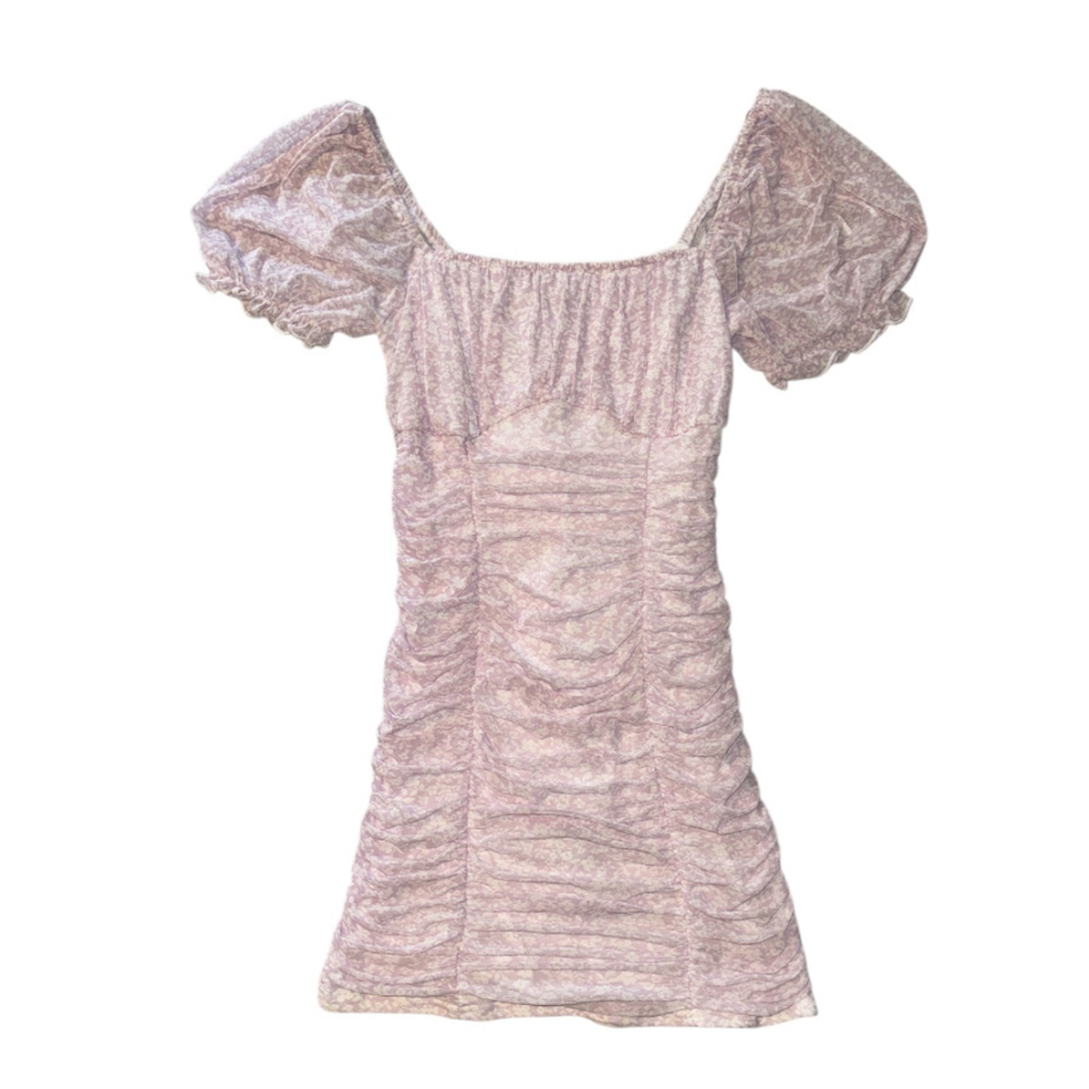 A Love Like You Dress Size M Pink Floral Ruched Mini Dress Light Pink Flora